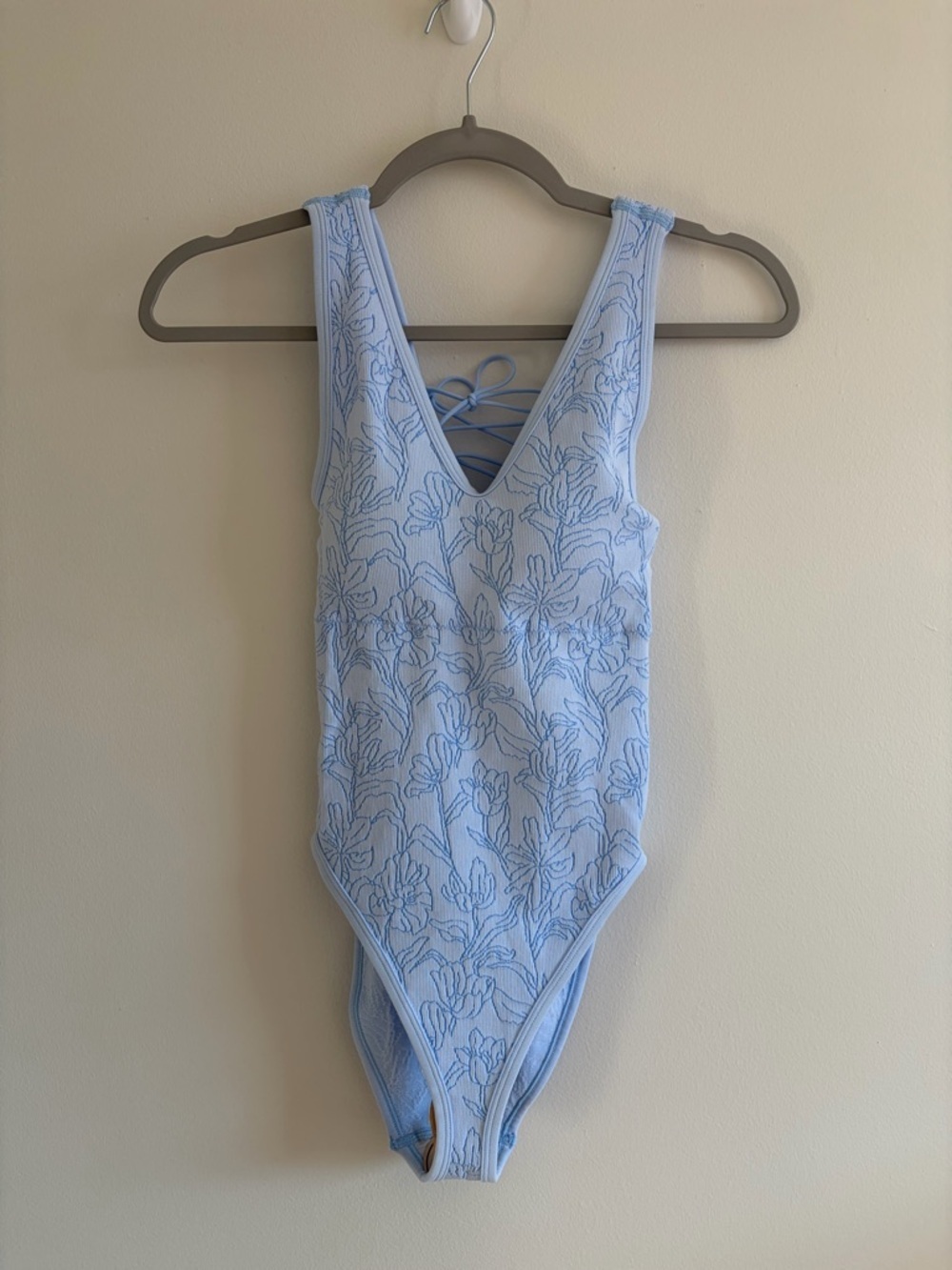 Light Blue Floral Textured V-Neck Bodysuit